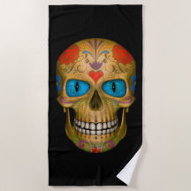 Blue Eyed Sugar Skull Zombie Beach Toalla
