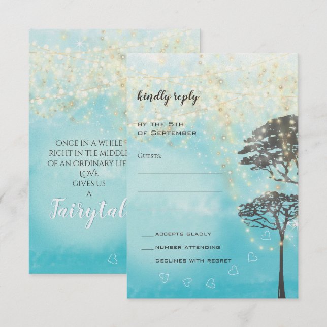 Blue Fairytale ilumina la invitación a la boda de  (Anverso / Reverso)