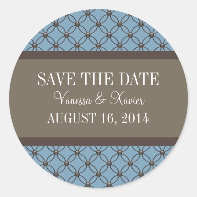 Blue Fancy Lattice Save the Date Pegatinas (Anverso)