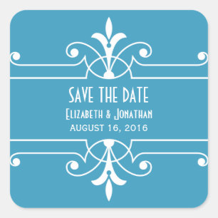 Blue Fancy Ornamental Save the Date Pegatinas