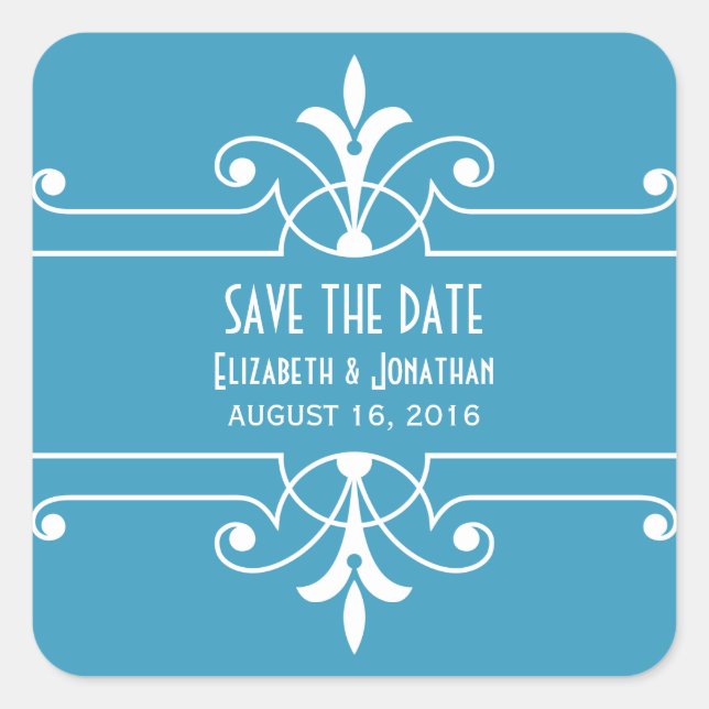 Blue Fancy Ornamental Save the Date Pegatinas (Anverso)