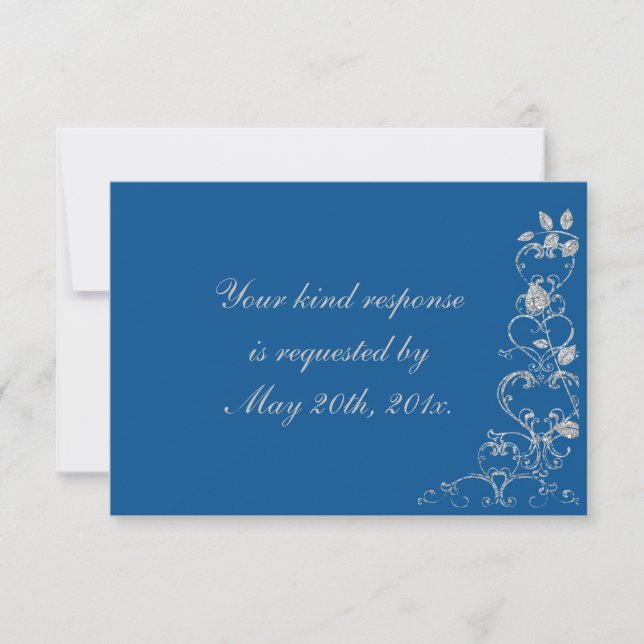 Blue Faux Diamond Heart Swirl Wedding RSVP (Anverso)
