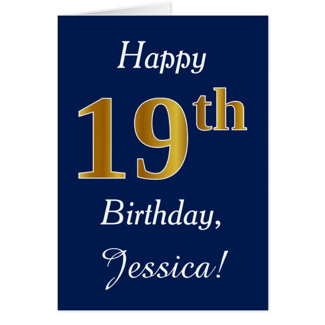 Blue, Faux Gold 19th Birthday + Custom Name (Frente)
