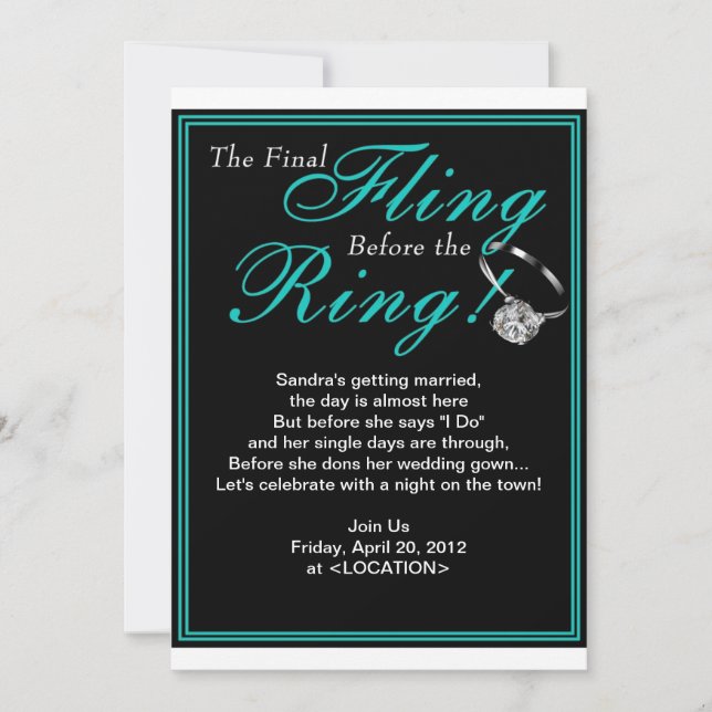 Blue Final Fling Bachelorette Party Invitación (Anverso)