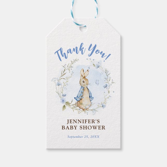 Blue Flopsy Bunny Baby Shower etiqueta de regalo p (Anverso)