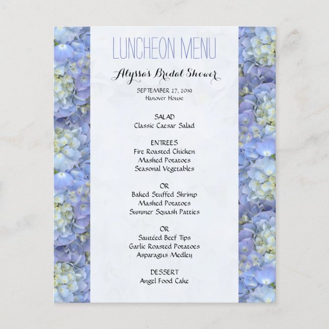 Blue Floral Border Shower Menú Luncheon (Anverso)
