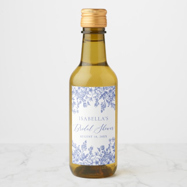 Blue Floral Bridal Shower Mini Wine Botellas (Anverso)