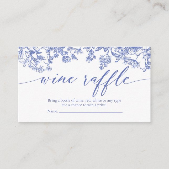 Blue Floral Bridal Shower Wine Raffle Ticket Game (Anverso)