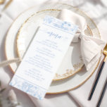 Blue Floral Chinoiserie Bridal Shower Menu Cards<br><div class="desc">Elegant and classic bridal shower menu cards designed to bring a refined and sweet touch to your wedding reception or bridal shower celebration. Featuring beautiful blue chinoiserie styled blue porcelain inspired toile floral pattern, this timeless design adds a stylish and sophisticated accent to your table setting. Perfect for blue floral...</div>
