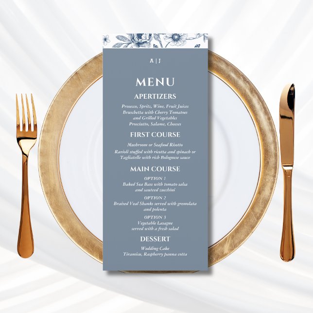 Blue Floral Chinoiserie Christian Wedding Menu (Subido por el creador)