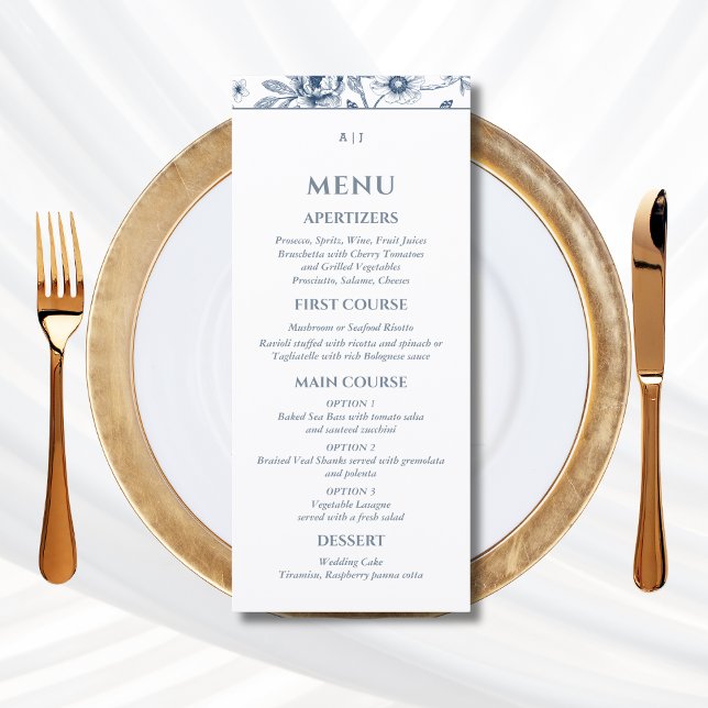 Blue Floral Chinoiserie Christian Wedding Menu (Subido por el creador)