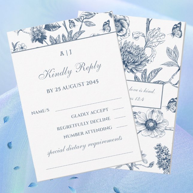 Blue Floral Chinoiserie Christian Wedding RSVP  (Subido por el creador)
