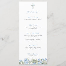 Blue Floral Cross Baptism Menu para la crianza de
