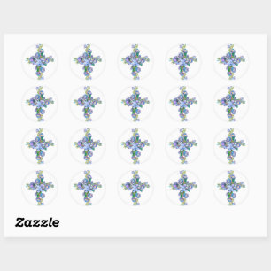 Blue Floral Cross Classic Round Pegatina