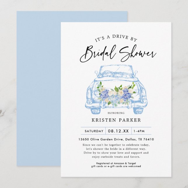 Blue Floral Drive Por Invitación A La Ducha Bridal (Anverso / Reverso)