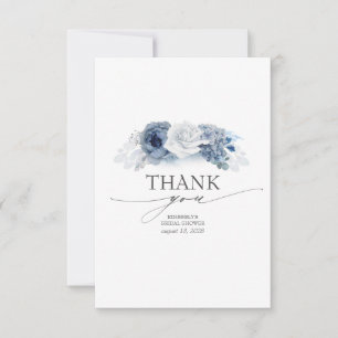 Blue Floral Elegant Bridal Shower Gracias Tarjeta