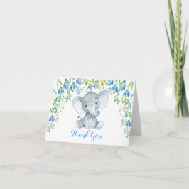 Blue Floral Elephant Baby Shower Gracias Nota
