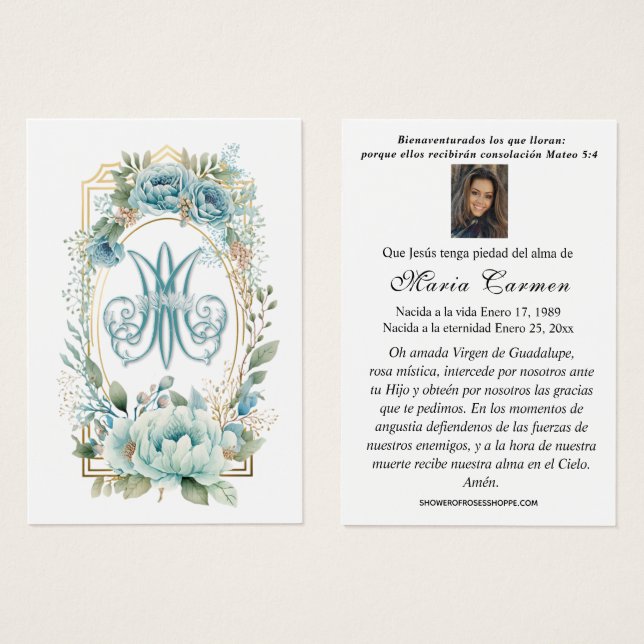 Blue Floral Español Funeral Prayer (Anverso y reverso)