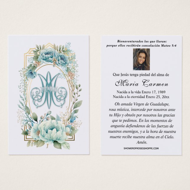 Blue Floral Español Funeral Prayer (Anverso y reverso)
