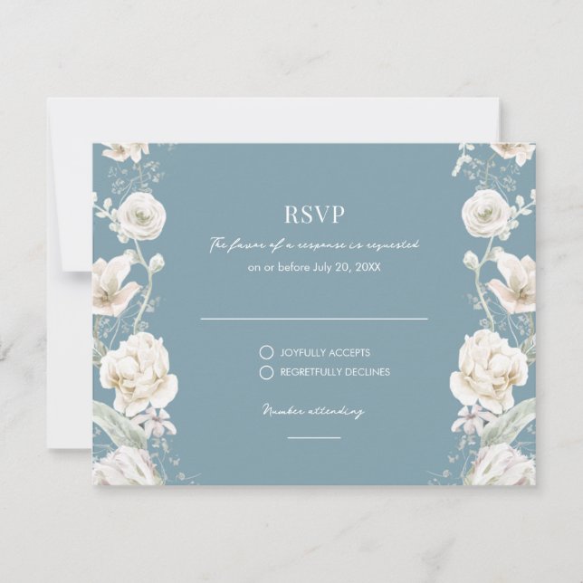 Blue Floral Garden Wedding RSVP (Anverso)