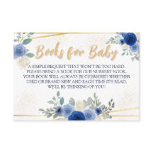 Blue Floral & Gold Books para la tarjeta de inscri
