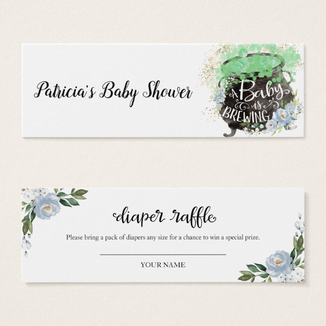 Blue Floral Halloween Baby Shower Diaper Raffle (Anverso y reverso)