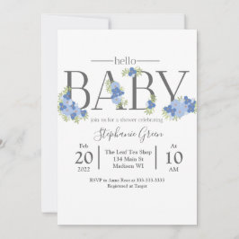 Blue Floral Hello Baby - Invitación a la ducha