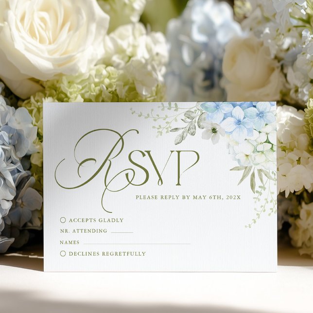 Blue Floral Hydrangea Wedding RSVP Card (Subido por el creador)