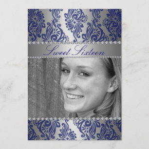 Blue Floral Imprimir foto Dulce 16 Invitación de c