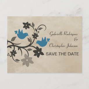 Blue Floral Lovebirds Salven la tarjeta postal de 