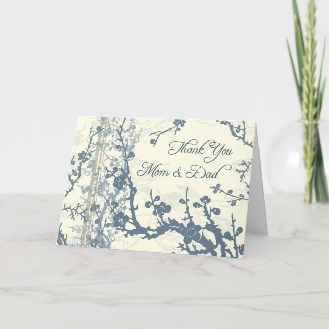 Blue Floral Parents Wedding Day Gracias Tarjeta (Anverso)