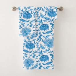 Blue floral pattern towels on display