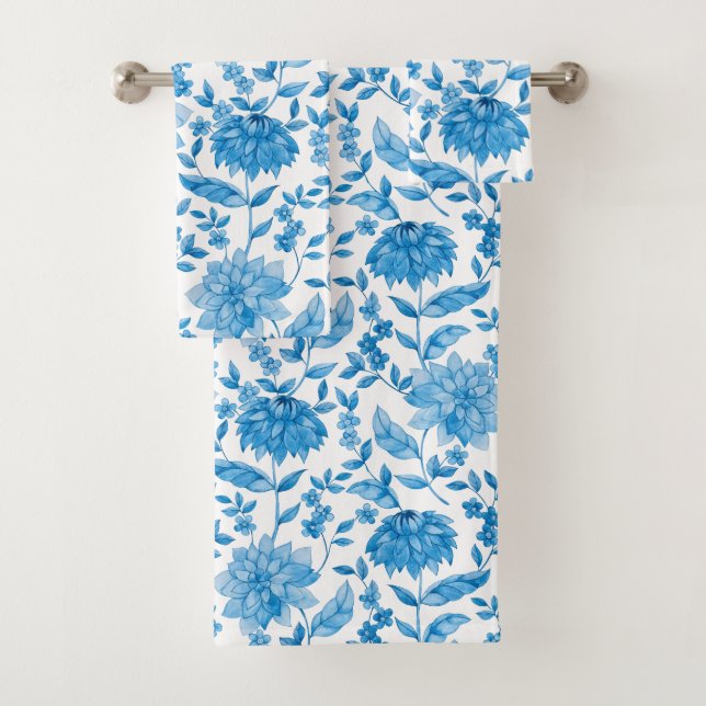 Blue floral pattern towels on display (In situ)