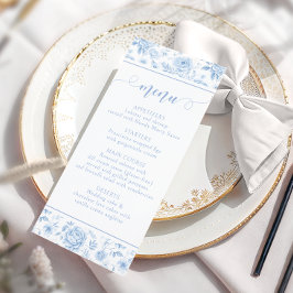 Blue Floral Porcelain Bridal Shower Menu Cards