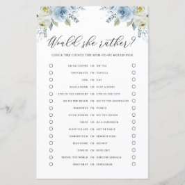 Blue Floral Prefiere Tarjeta De Juego Baby Shower