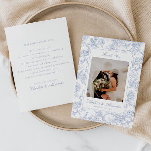 Blue Floral Toile Boda Gracias Tarjeta