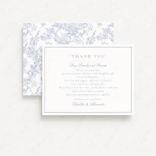 Blue Floral Toile Boda Gracias Tarjeta