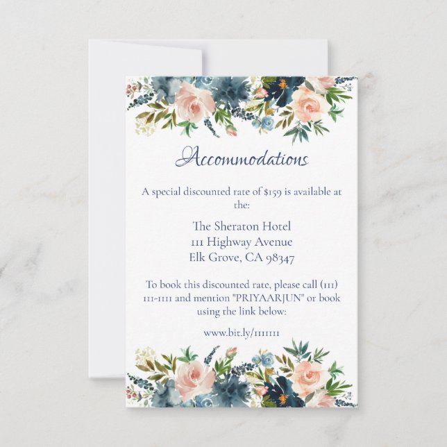 Blue Floral Watercolor Details Insert Card (Anverso)