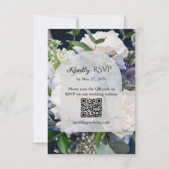 Blue Floral Wedding RSVP Card (Anverso)