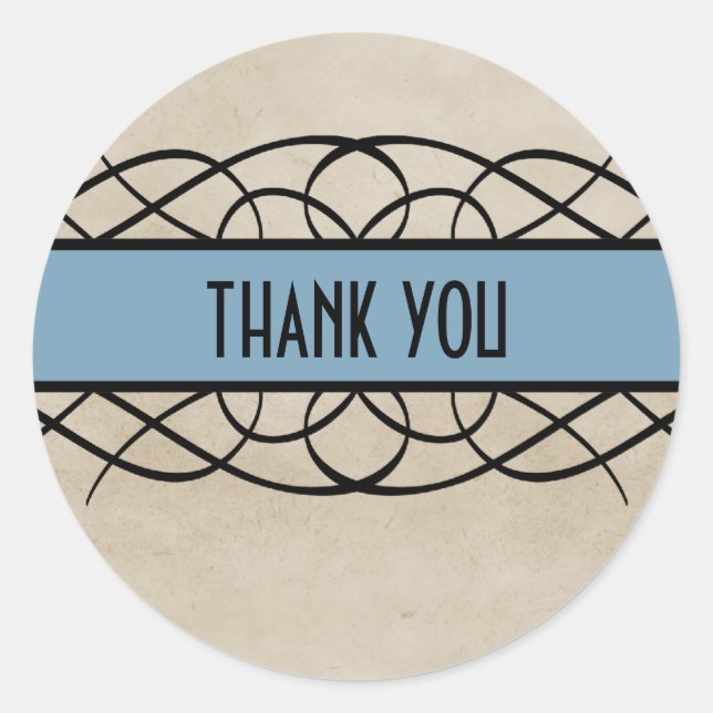 Blue Flourish Border Gracias Pegatinas (Anverso)