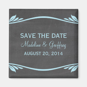 Blue Flourish Chalkboard Guardar el imán de fecha