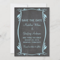 Blue Flourish Chalkboard Guardar la invitación de