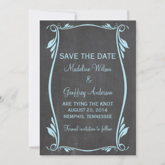 Blue Flourish Chalkboard Guardar la invitación de 