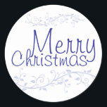 Blue Flourish Merry Christmas Pegatina<br><div class="desc">Una elegante etiqueta Blue Flourish Merry Christmas para sus saludos de Navidad o suministros de fiesta para Navidades.</div>