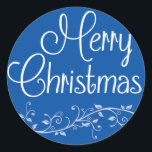 Blue Flourish Merry Christmas Pegatina<br><div class="desc">Un lindo pegatina de Feliz Navidad con un florido azul claro; úsalo para enviar tus saludos de Navidad o como etiqueta de Navidad.</div>