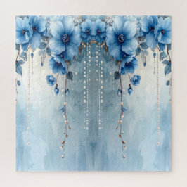 Blue Flowers and Pearls Jigsaw Puzzle