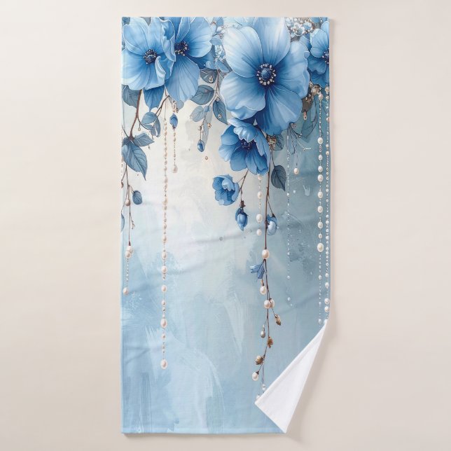 Blue Flowers and Pearls Towel Set (Toalla de baño)