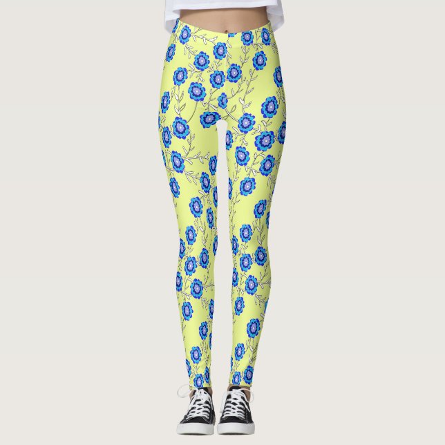 Blue Flowers on Yellow Leggings (Anverso)