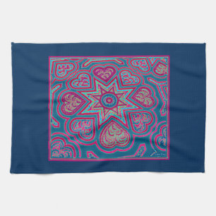 Blue Folk Art Hearts Kitchel Toalla