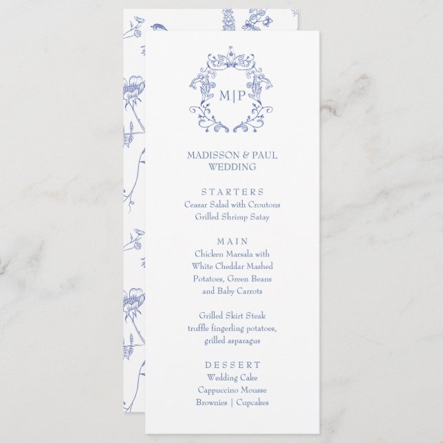 Blue French Vintage Victorian Menu  (Anverso / Reverso)